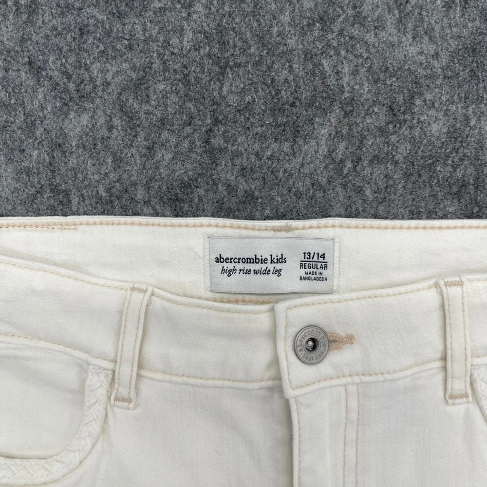 Abercrombie Wide Leg Jeans Kids 13/14 High Rise White Braided Pocket Trim New